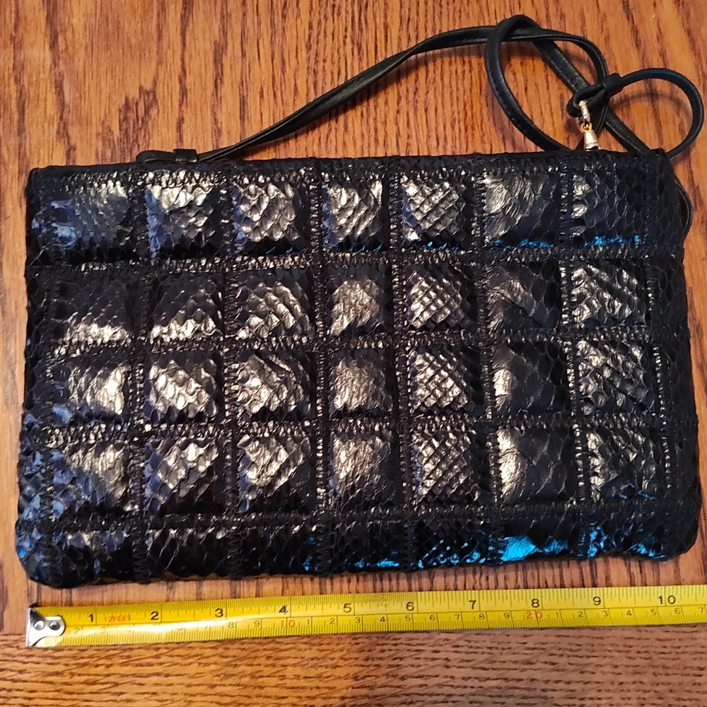 NWOT VINTAGE Pantera Black Snakeskin Leather Crossbody Bag Purse Clutch